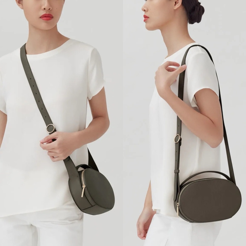 Like New CUYANA Top Handle Crossbody Bag in Dark Olive Pebbled Leather